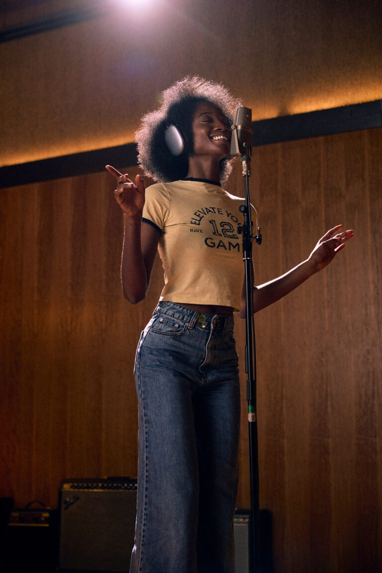© Owen Harvey, Miles Ahead - Abeena records vocals in the studio.